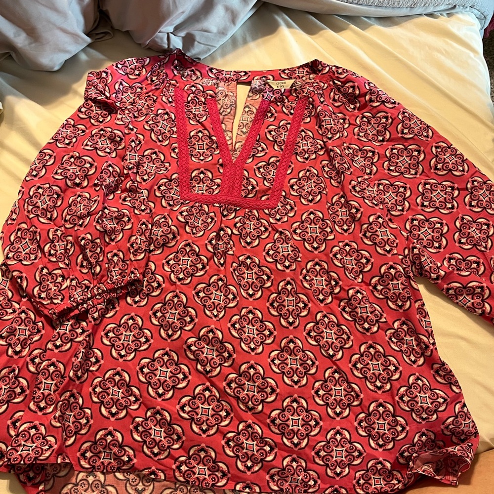 Crown & Ivy Pink Patterned Blouse